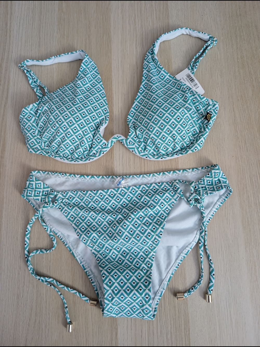 Aqua Teal Geometric Print Bikini Set
